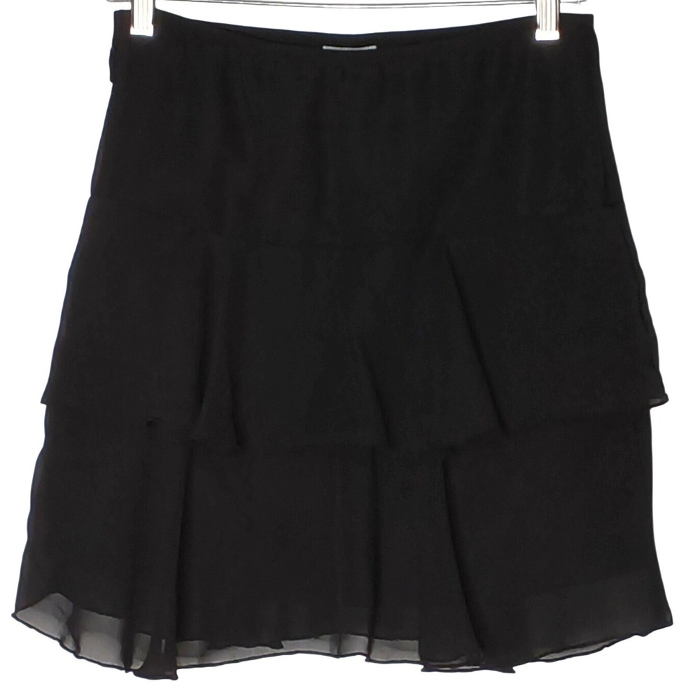 Whimsygoth Tiered Mini Skirt Women XL Rich Black Ruffle Chiffon GG487101‎
